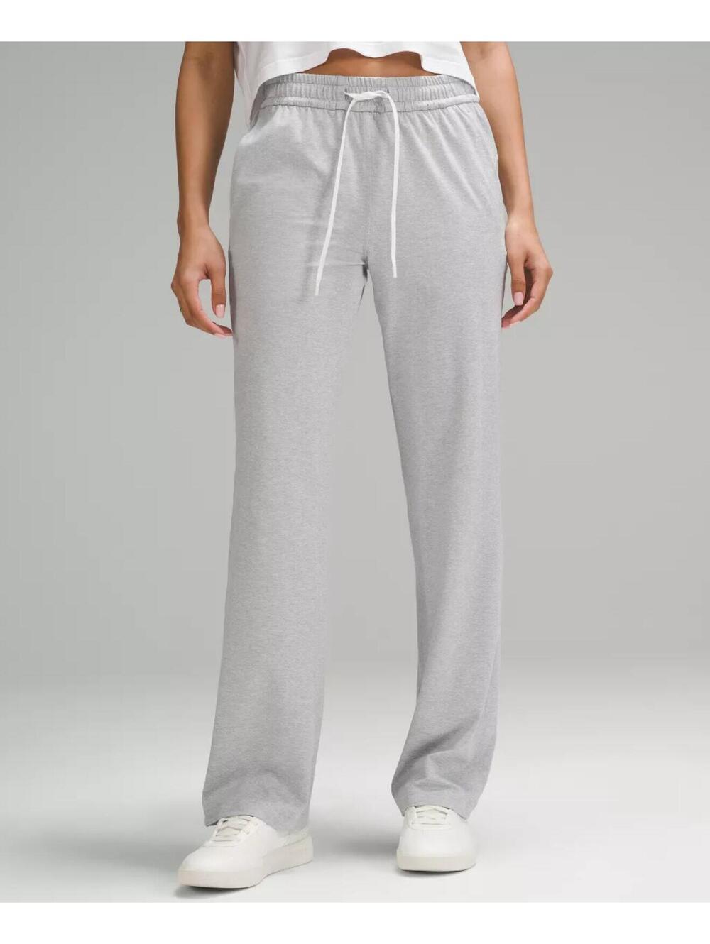 EUC Lululemon Soft Jersey Straight-Leg Mid-Rise Pant Heathered Light Grey Size 6